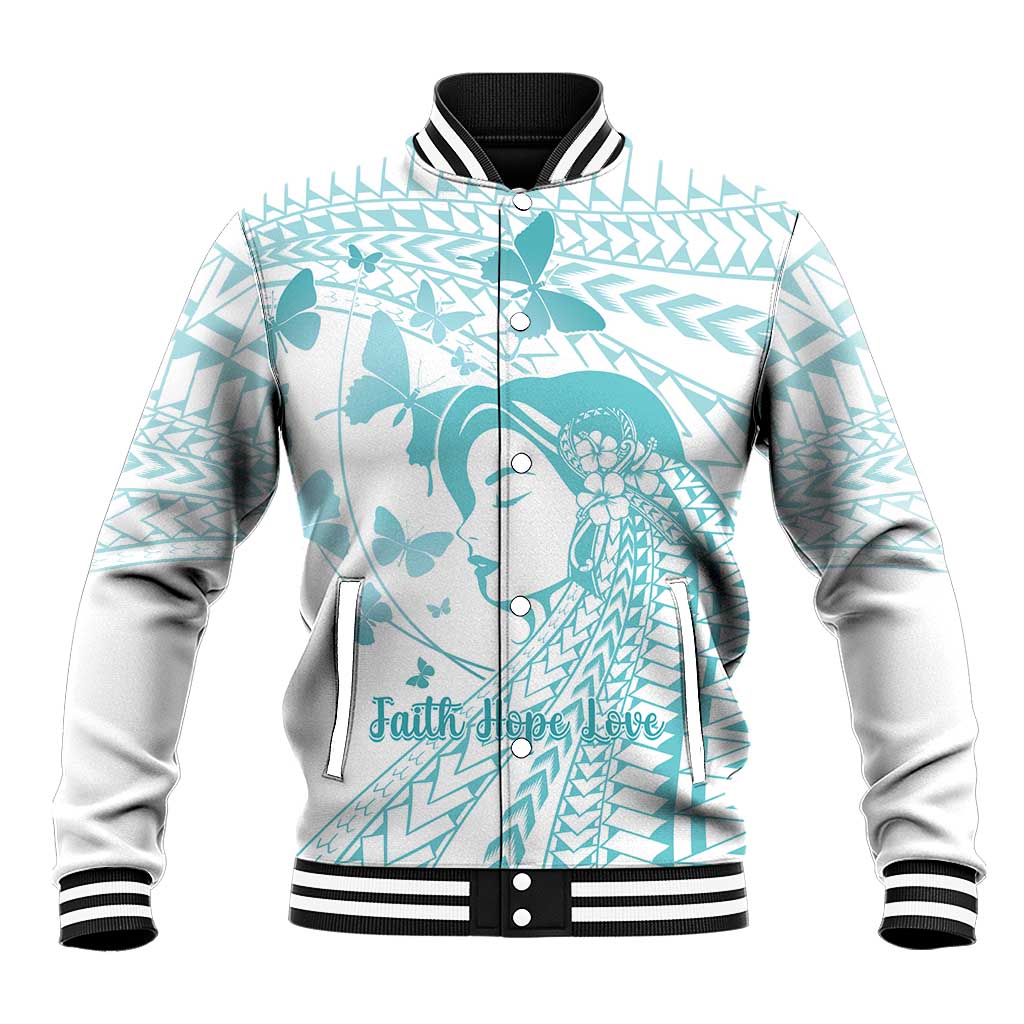 Polynesia Cervical Cancer Awareness Month Baseball Jacket Polynesian Women Faith Hope Love! LT14 Unisex White - Polynesian Pride