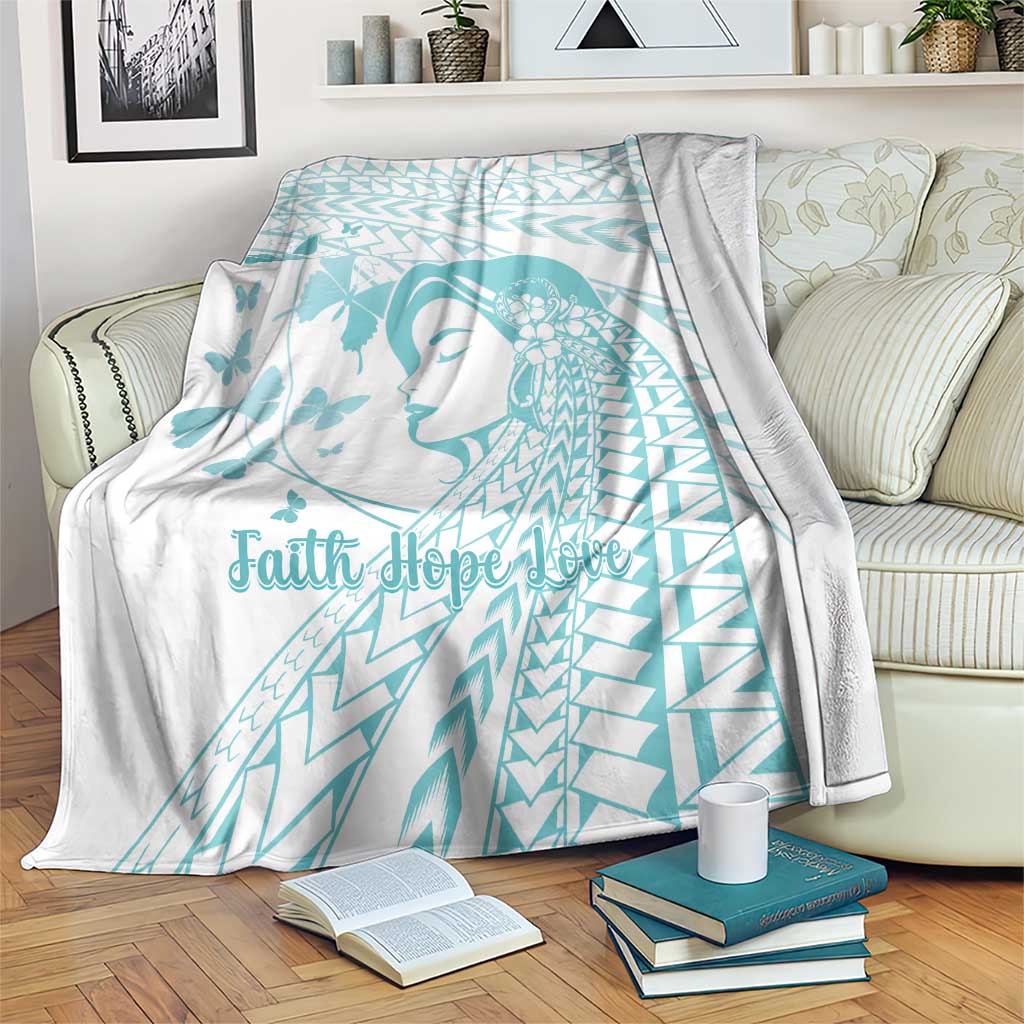 Polynesia Cervical Cancer Awareness Month Blanket Polynesian Women Faith Hope Love! LT14 White - Polynesian Pride