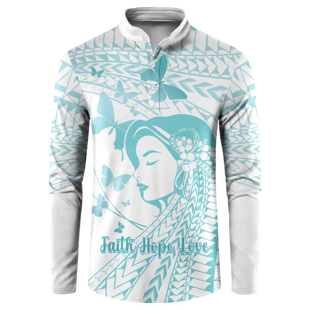 Polynesia Cervical Cancer Awareness Month Button Sweatshirt Polynesian Women Faith Hope Love! LT14 White - Polynesian Pride