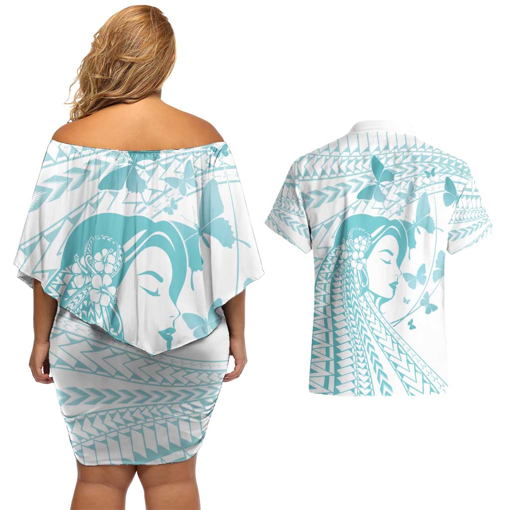 Polynesia Cervical Cancer Awareness Month Couples Matching Off Shoulder Short Dress and Hawaiian Shirt Polynesian Women Faith Hope Love! LT14 - Polynesian Pride