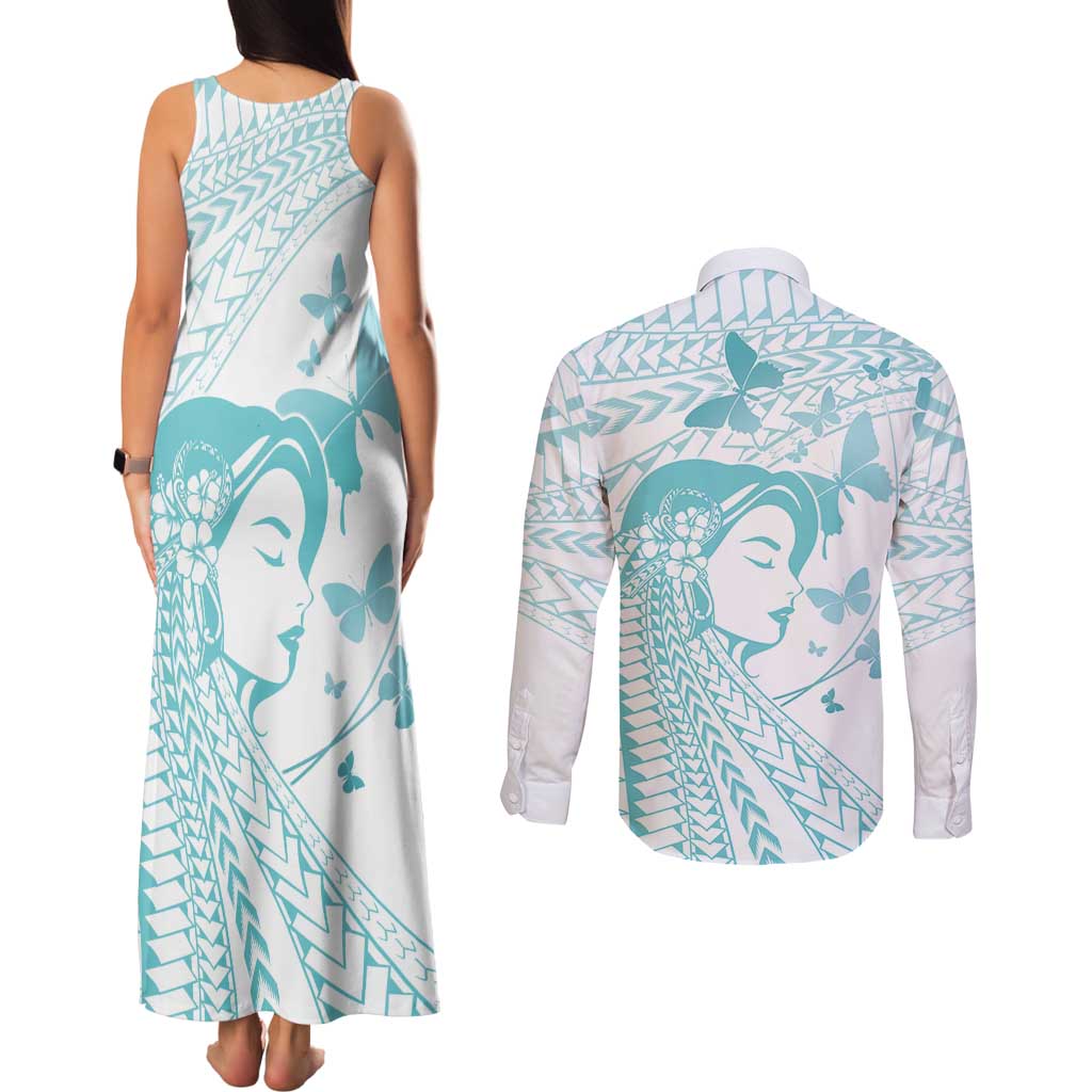 Polynesia Cervical Cancer Awareness Month Couples Matching Tank Maxi Dress and Long Sleeve Button Shirt Polynesian Women Faith Hope Love! LT14 - Polynesian Pride