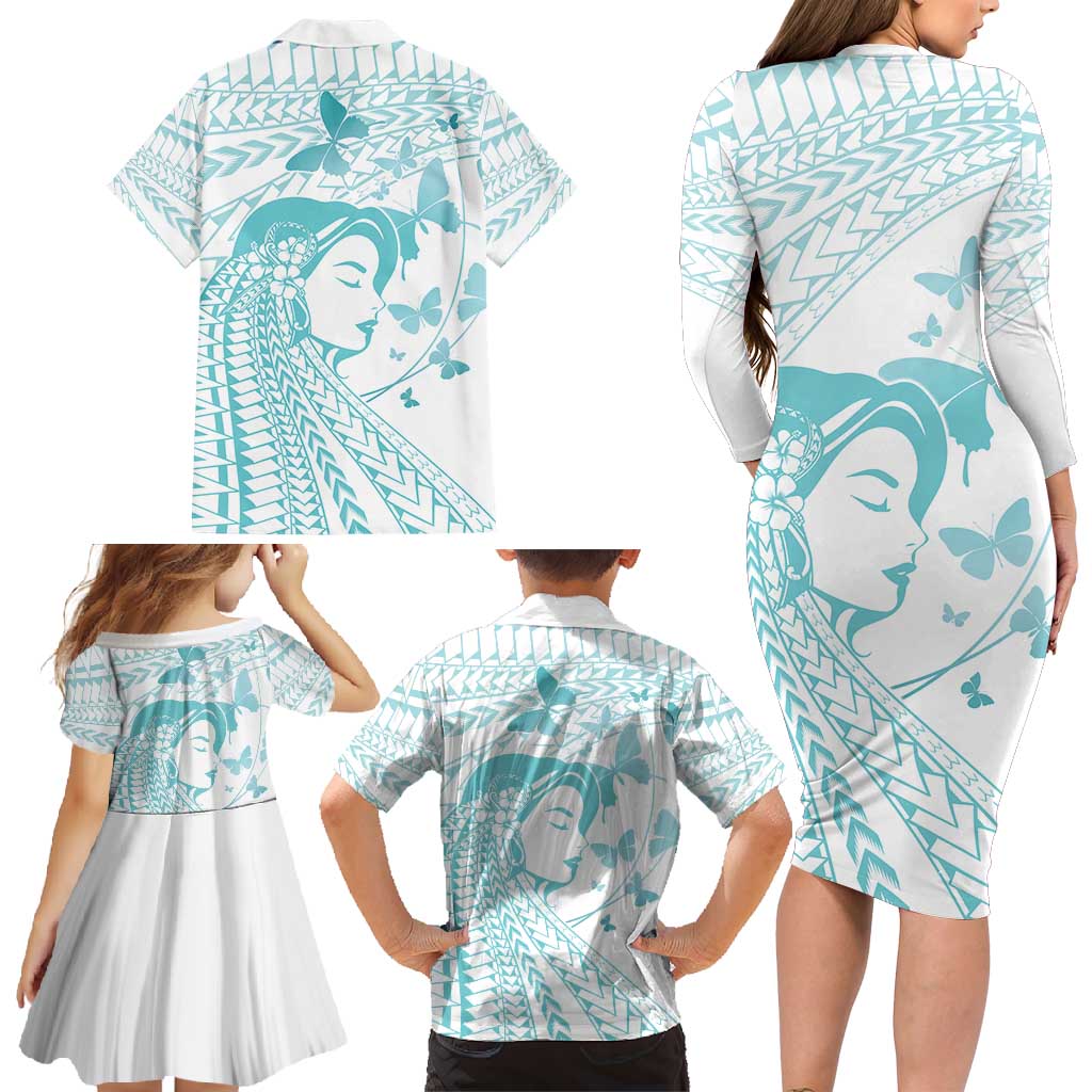 Polynesia Cervical Cancer Awareness Month Family Matching Long Sleeve Bodycon Dress and Hawaiian Shirt Polynesian Women Faith Hope Love!