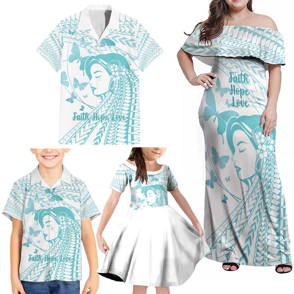 Polynesia Cervical Cancer Awareness Month Family Matching Off Shoulder Maxi Dress and Hawaiian Shirt Polynesian Women Faith Hope Love!