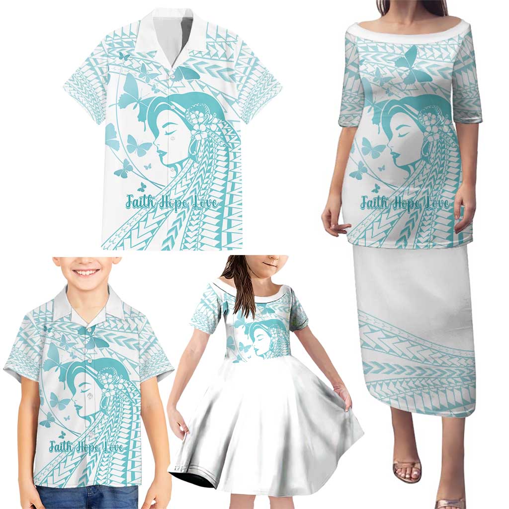 Polynesia Cervical Cancer Awareness Month Family Matching Puletasi and Hawaiian Shirt Polynesian Women Faith Hope Love!