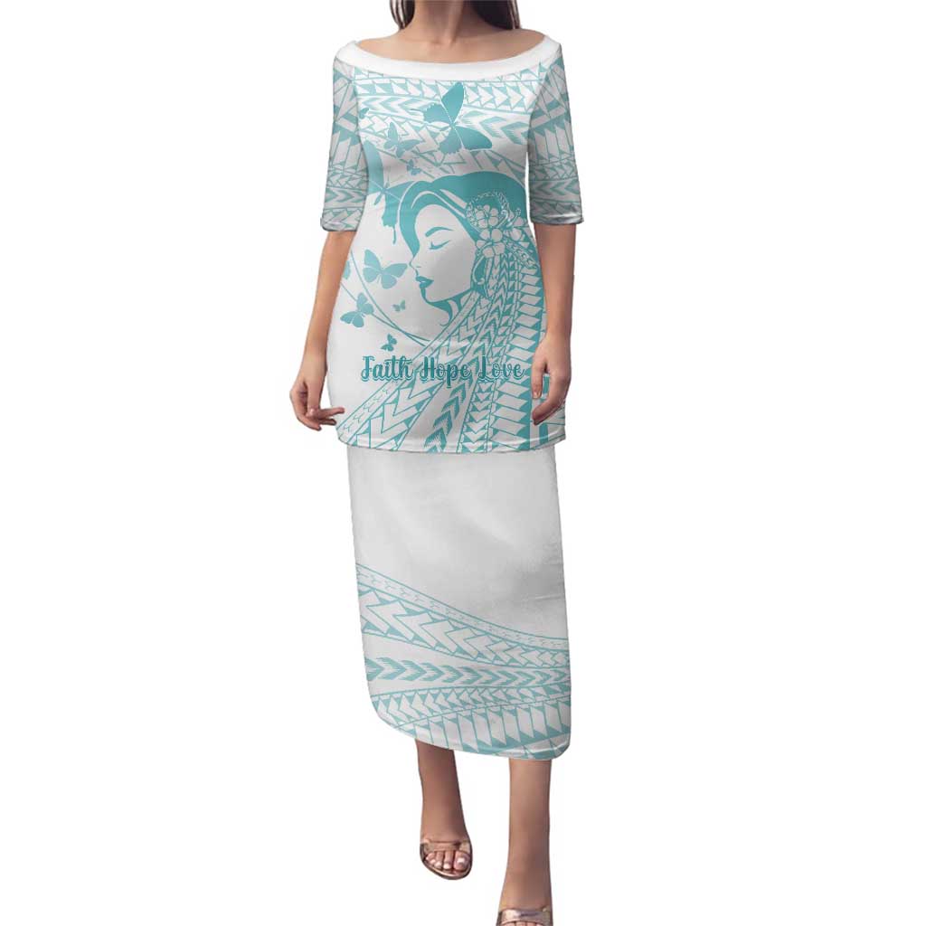 Polynesia Cervical Cancer Awareness Month Family Matching Puletasi and Hawaiian Shirt Polynesian Women Faith Hope Love!