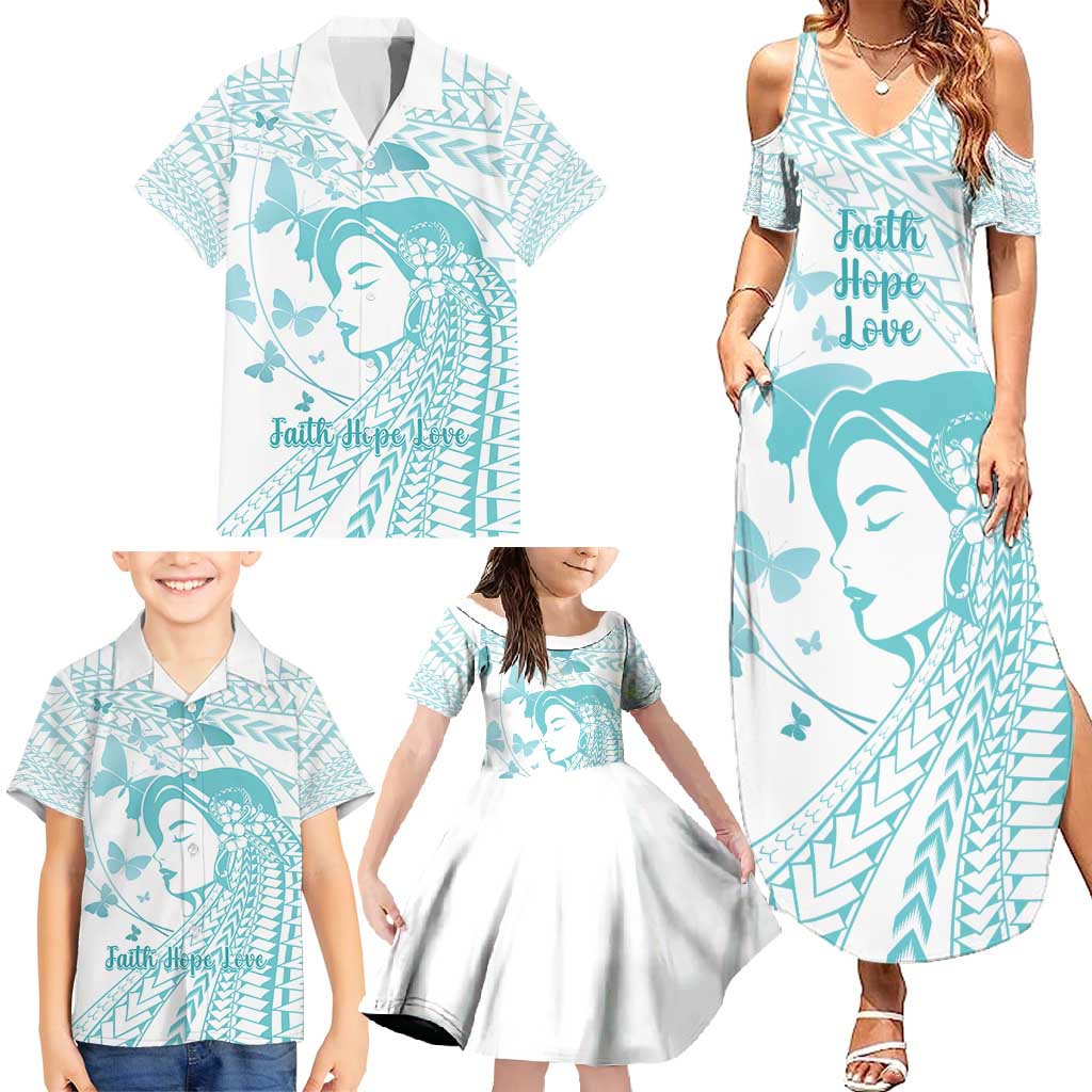 Polynesia Cervical Cancer Awareness Month Family Matching Summer Maxi Dress and Hawaiian Shirt Polynesian Women Faith Hope Love!