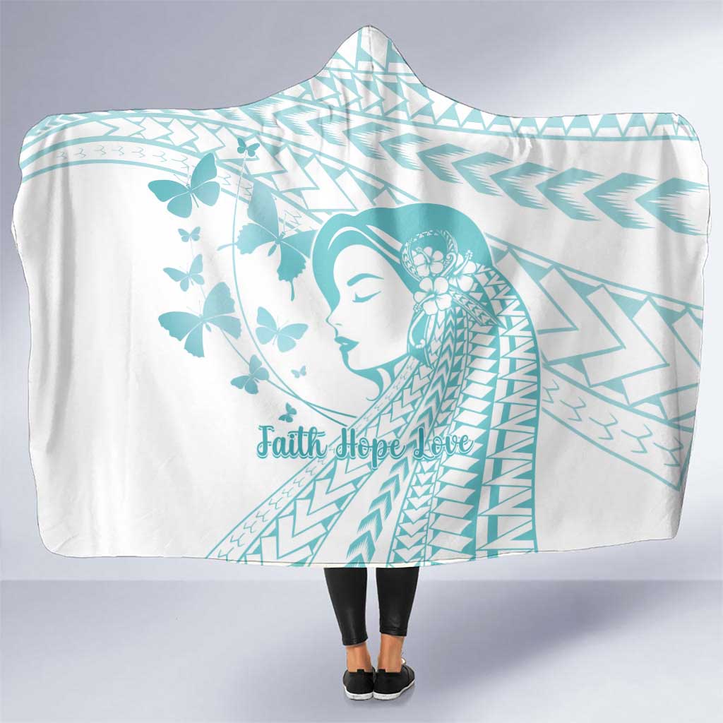 Polynesia Cervical Cancer Awareness Month Hooded Blanket Polynesian Women Faith Hope Love! LT14 One Size White - Polynesian Pride
