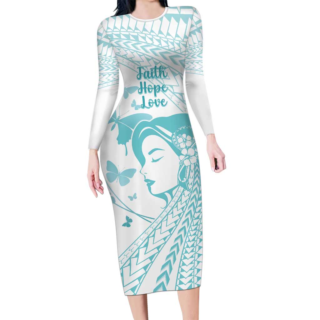 Polynesia Cervical Cancer Awareness Month Long Sleeve Bodycon Dress Polynesian Women Faith Hope Love!