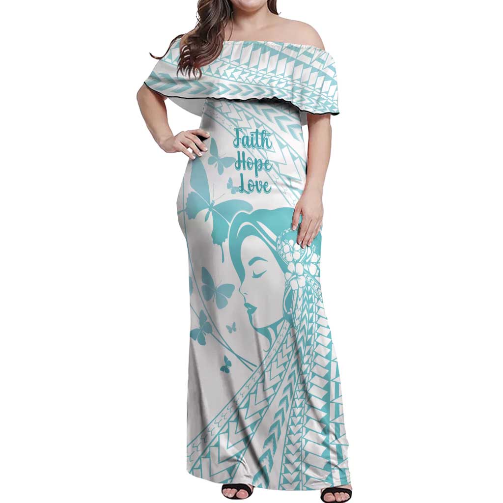 Polynesia Cervical Cancer Awareness Month Off Shoulder Maxi Dress Polynesian Women Faith Hope Love! LT14 Women White - Polynesian Pride