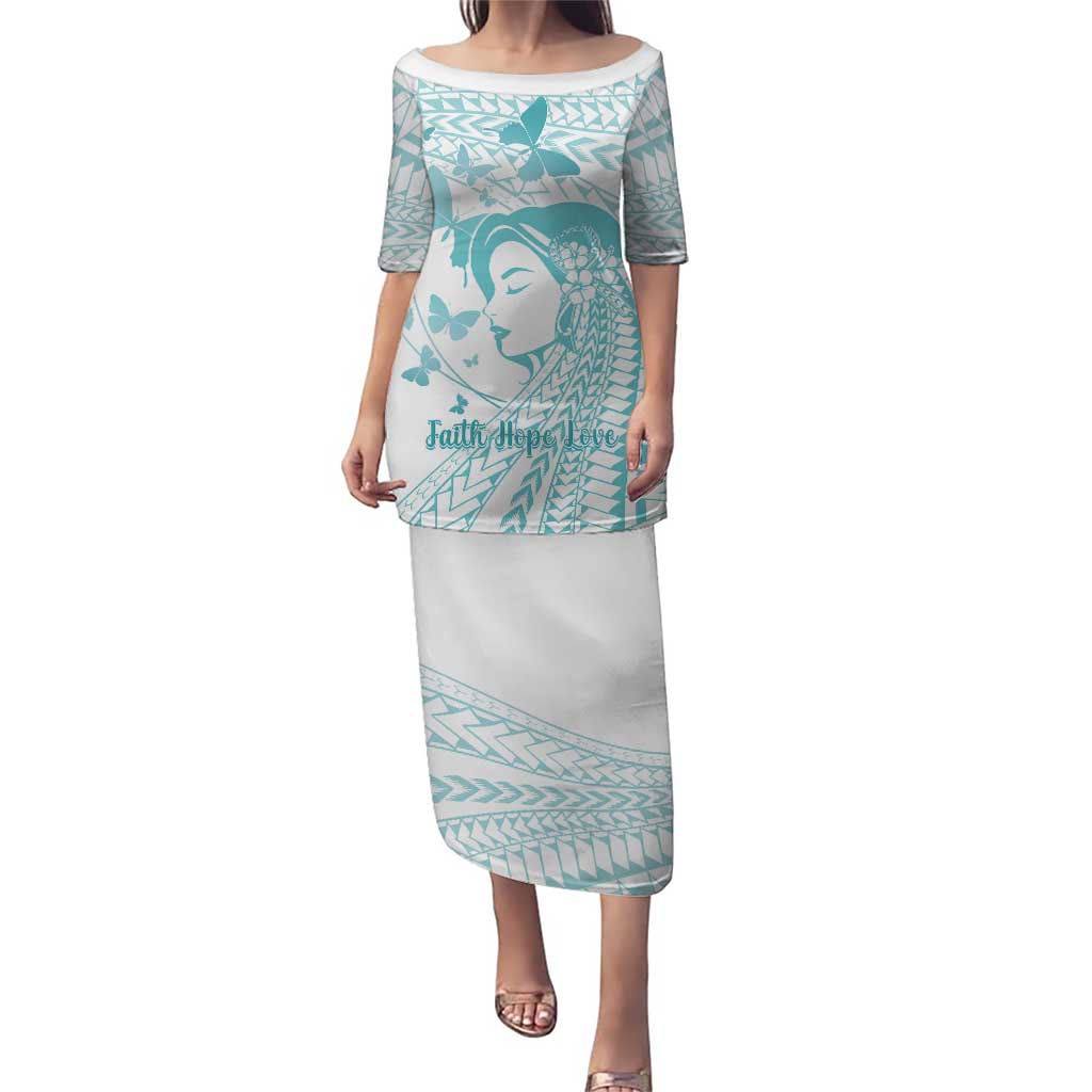 Polynesia Cervical Cancer Awareness Month Puletasi Polynesian Women Faith Hope Love! LT14 Long Dress White - Polynesian Pride