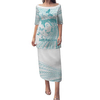 Polynesia Cervical Cancer Awareness Month Puletasi Polynesian Women Faith Hope Love! LT14 Long Dress White - Polynesian Pride