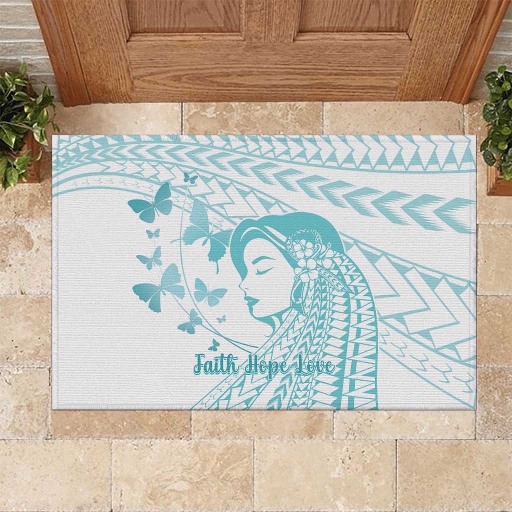 Polynesia Cervical Cancer Awareness Month Rubber Doormat Polynesian Women Faith Hope Love! LT14 White - Polynesian Pride