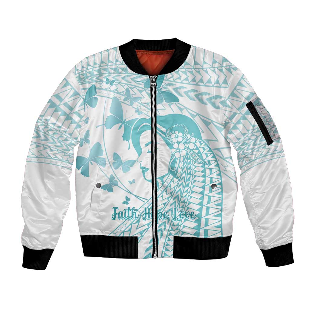 Polynesia Cervical Cancer Awareness Month Sleeve Zip Bomber Jacket Polynesian Women Faith Hope Love!