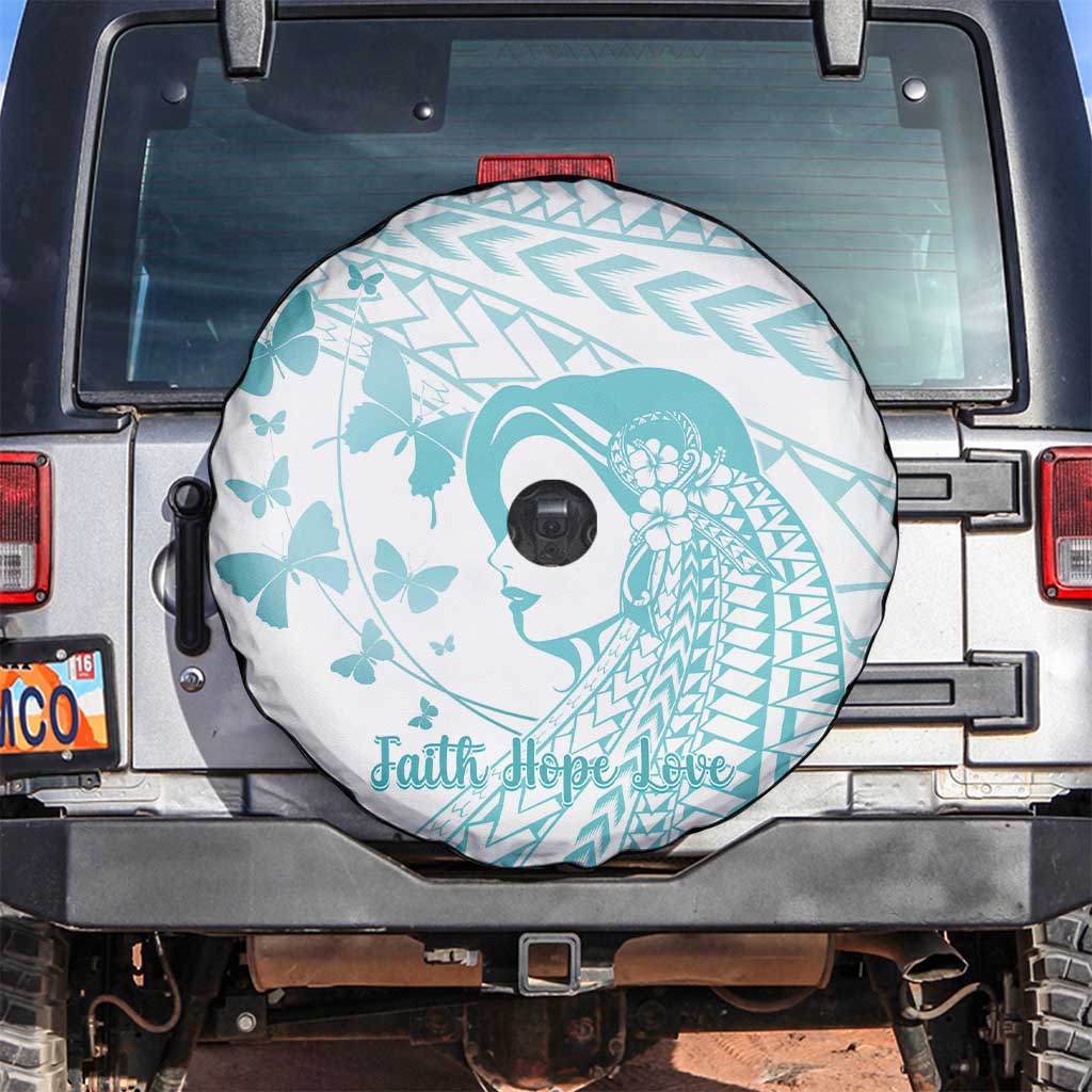 Polynesia Cervical Cancer Awareness Month Spare Tire Cover Polynesian Women Faith Hope Love! LT14 White - Polynesian Pride