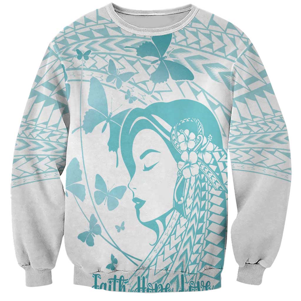 Polynesia Cervical Cancer Awareness Month Sweatshirt Polynesian Women Faith Hope Love! LT14 Unisex White - Polynesian Pride