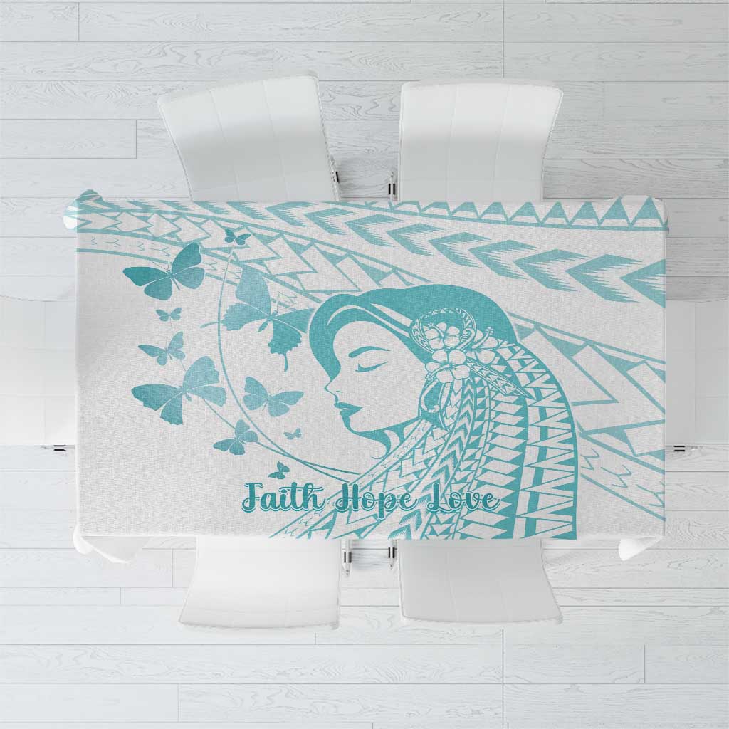 Polynesia Cervical Cancer Awareness Month Tablecloth Polynesian Women Faith Hope Love! LT14 White - Polynesian Pride