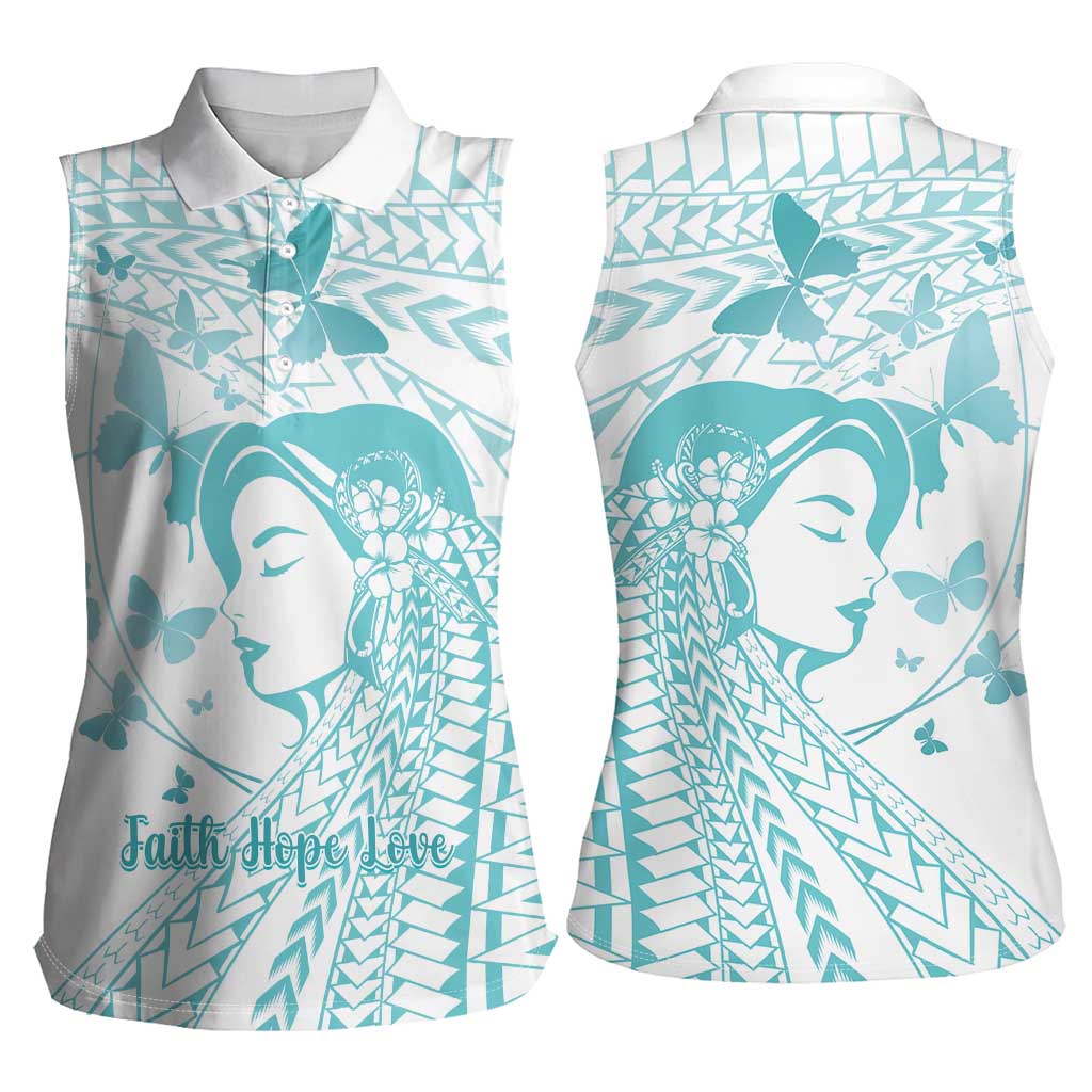 Polynesia Cervical Cancer Awareness Month Women Sleeveless Polo Shirt Polynesian Women Faith Hope Love!