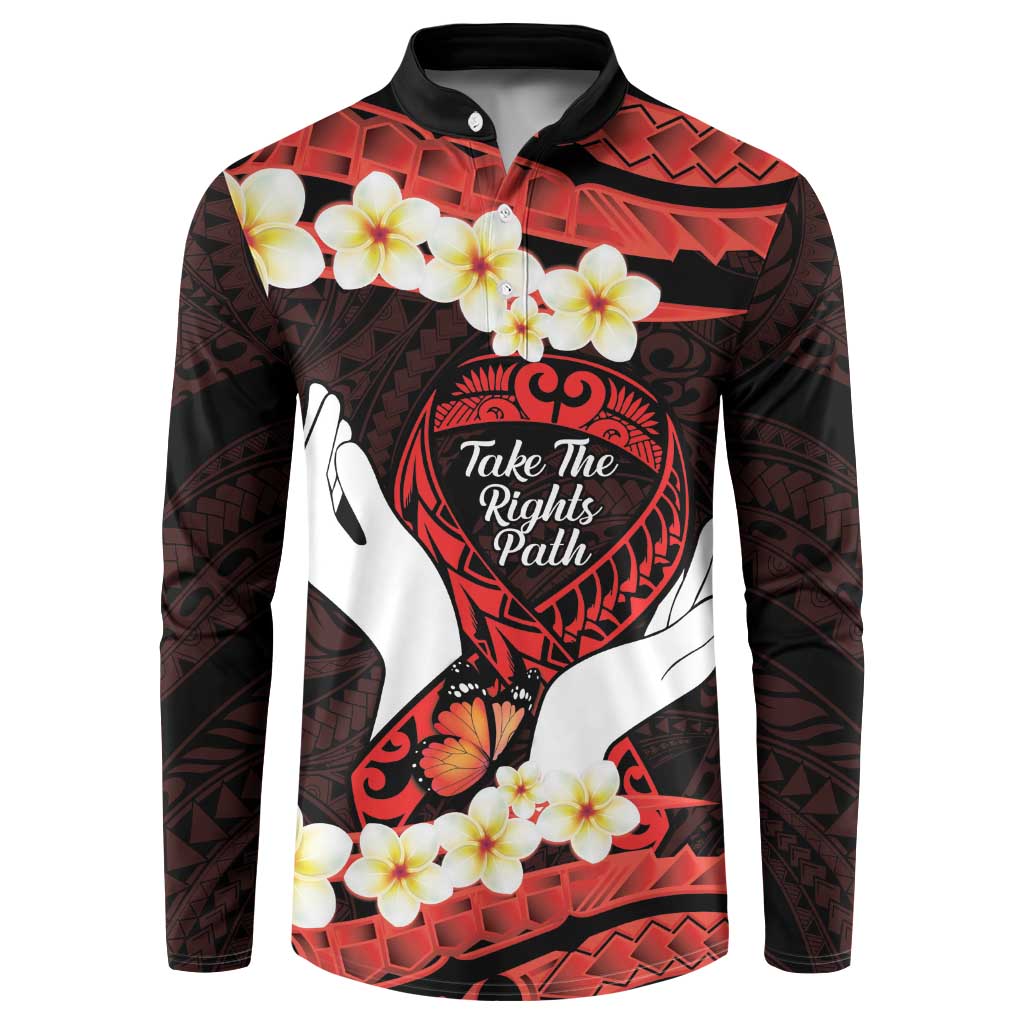 Polynesia AIDS Awareness Month Button Sweatshirt Take The Rights Path Polynesian Pattern LT14 Red - Polynesian Pride