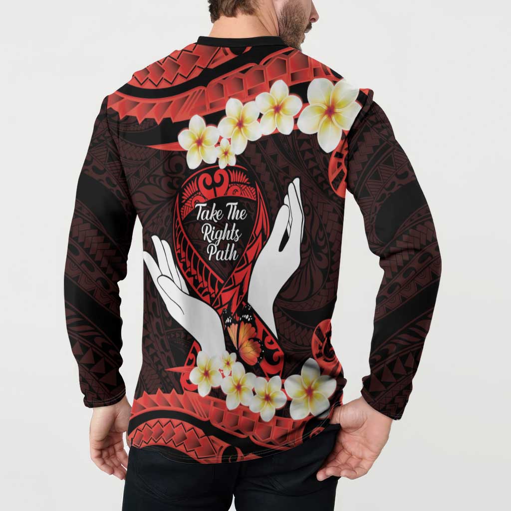 Polynesia AIDS Awareness Month Button Sweatshirt Take The Rights Path Polynesian Pattern LT14 - Polynesian Pride