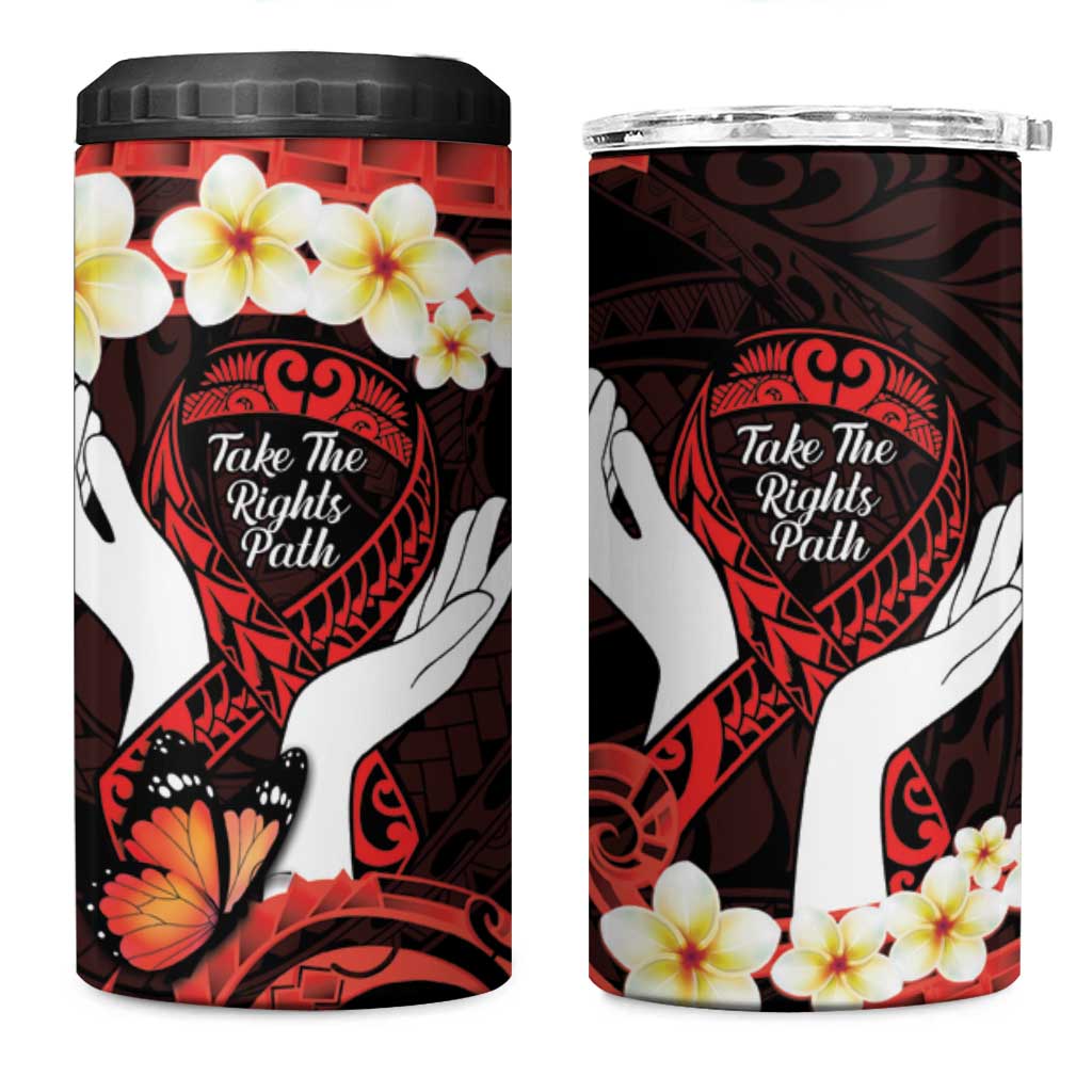 Polynesia AIDS Awareness Month 4 in 1 Can Cooler Tumbler Take The Rights Path Polynesian Pattern