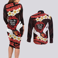 Polynesia AIDS Awareness Month Couples Matching Long Sleeve Bodycon Dress and Long Sleeve Button Shirt Take The Rights Path Polynesian Pattern LT14 - Polynesian Pride