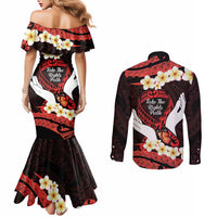 Polynesia AIDS Awareness Month Couples Matching Mermaid Dress and Long Sleeve Button Shirt Take The Rights Path Polynesian Pattern LT14 - Polynesian Pride