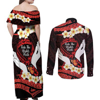 Polynesia AIDS Awareness Month Couples Matching Off Shoulder Maxi Dress and Long Sleeve Button Shirt Take The Rights Path Polynesian Pattern LT14 - Polynesian Pride