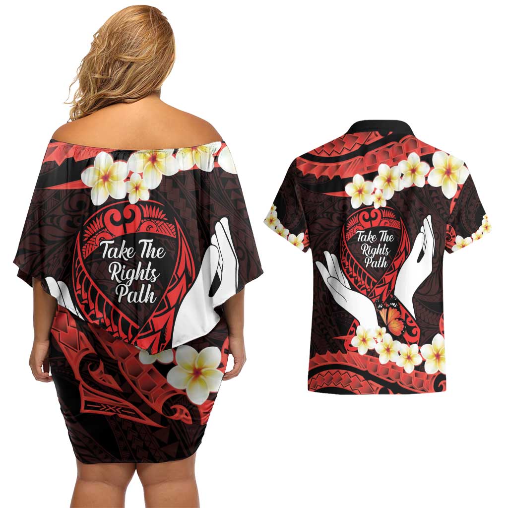 Polynesia AIDS Awareness Month Couples Matching Off Shoulder Short Dress and Hawaiian Shirt Take The Rights Path Polynesian Pattern LT14 - Polynesian Pride