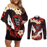 Polynesia AIDS Awareness Month Couples Matching Off Shoulder Short Dress and Long Sleeve Button Shirt Take The Rights Path Polynesian Pattern LT14 Red - Polynesian Pride