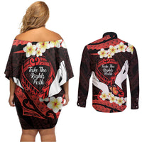 Polynesia AIDS Awareness Month Couples Matching Off Shoulder Short Dress and Long Sleeve Button Shirt Take The Rights Path Polynesian Pattern LT14 - Polynesian Pride