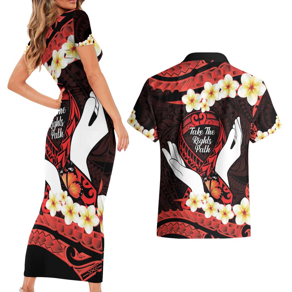 Polynesia AIDS Awareness Month Couples Matching Short Sleeve Bodycon Dress and Hawaiian Shirt Take The Rights Path Polynesian Pattern LT14 - Polynesian Pride