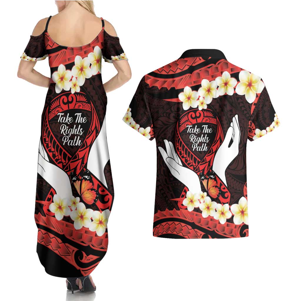 Polynesia AIDS Awareness Month Couples Matching Summer Maxi Dress and Hawaiian Shirt Take The Rights Path Polynesian Pattern LT14 - Polynesian Pride