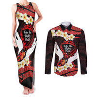 Polynesia AIDS Awareness Month Couples Matching Tank Maxi Dress and Long Sleeve Button Shirt Take The Rights Path Polynesian Pattern LT14 Red - Polynesian Pride