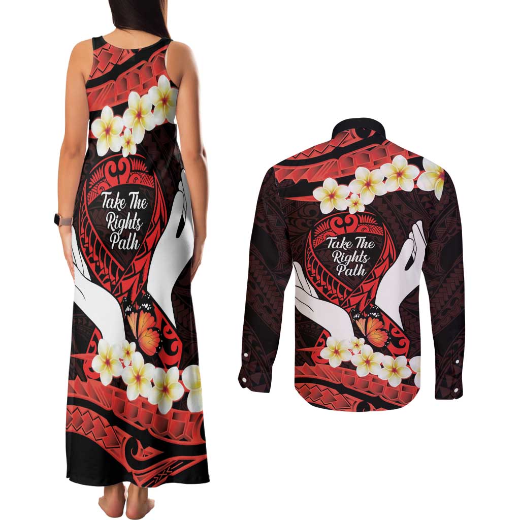 Polynesia AIDS Awareness Month Couples Matching Tank Maxi Dress and Long Sleeve Button Shirt Take The Rights Path Polynesian Pattern LT14 - Polynesian Pride