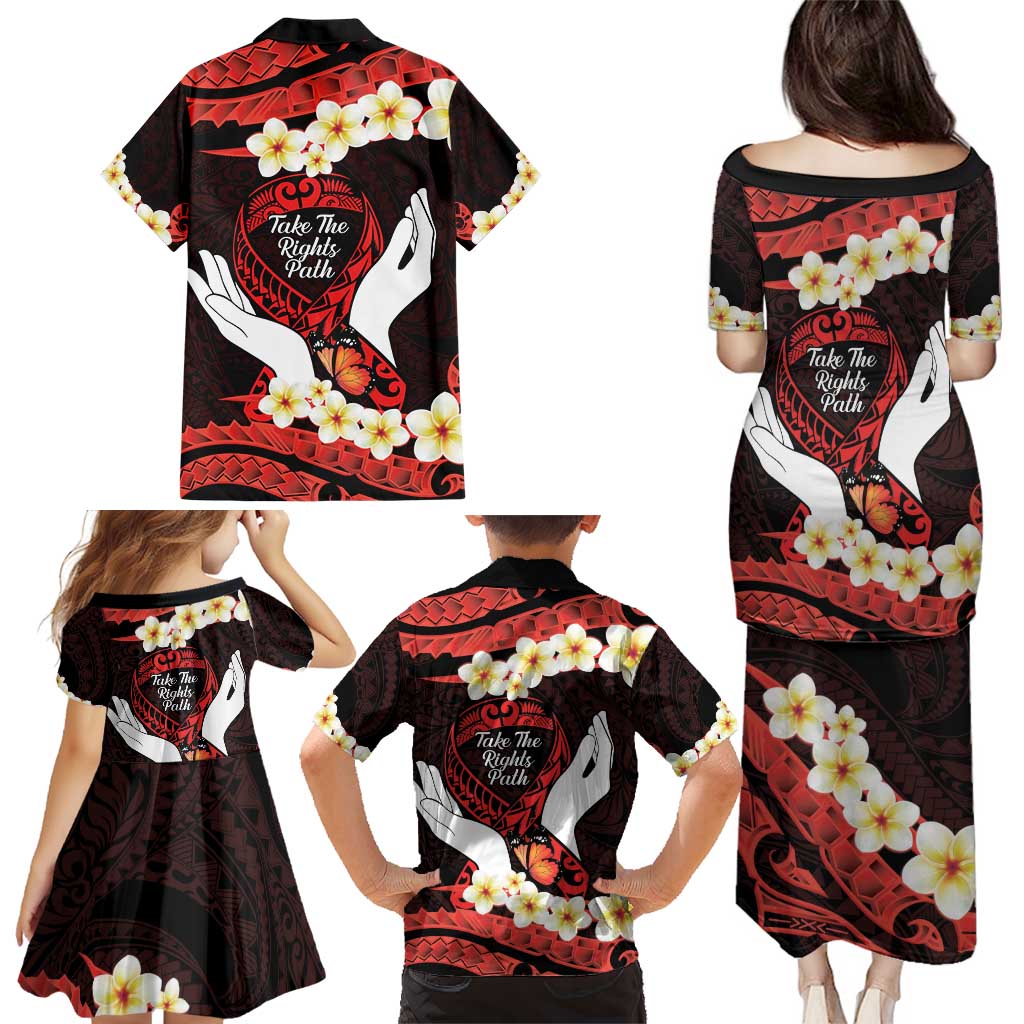 Polynesia AIDS Awareness Month Family Matching Puletasi and Hawaiian Shirt Take The Rights Path Polynesian Pattern