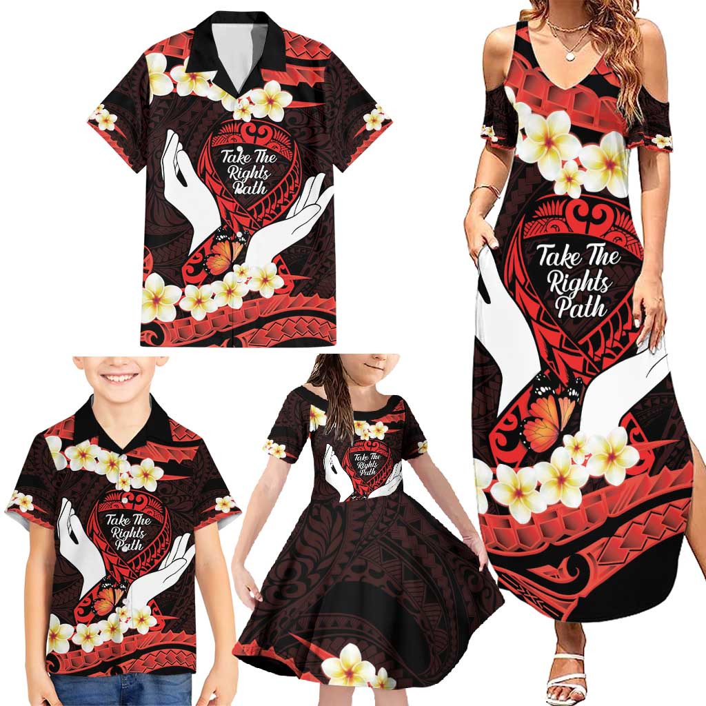 Polynesia AIDS Awareness Month Family Matching Summer Maxi Dress and Hawaiian Shirt Take The Rights Path Polynesian Pattern