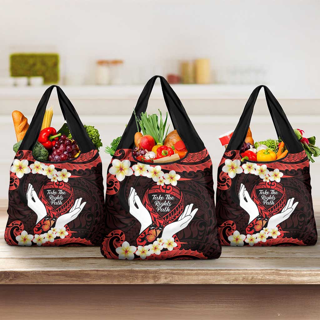 Polynesia AIDS Awareness Month Grocery Bag Take The Rights Path Polynesian Pattern LT14 3-pack One Size Red - Polynesian Pride