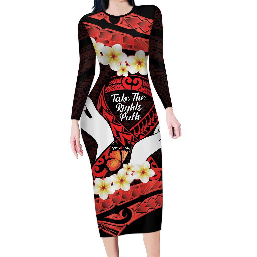 Polynesia AIDS Awareness Month Long Sleeve Bodycon Dress Take The Rights Path Polynesian Pattern