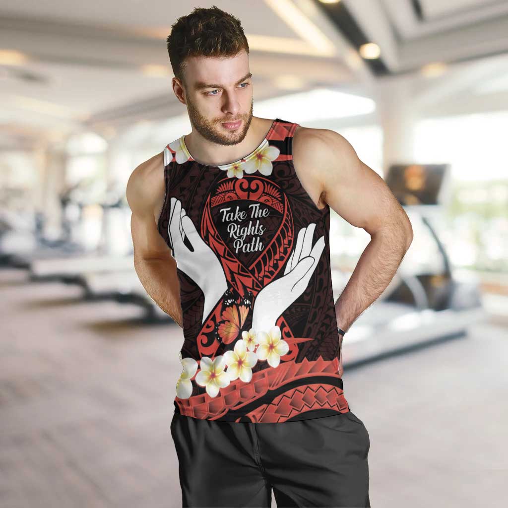 Polynesia AIDS Awareness Month Men Tank Top Take The Rights Path Polynesian Pattern LT14 Red - Polynesian Pride