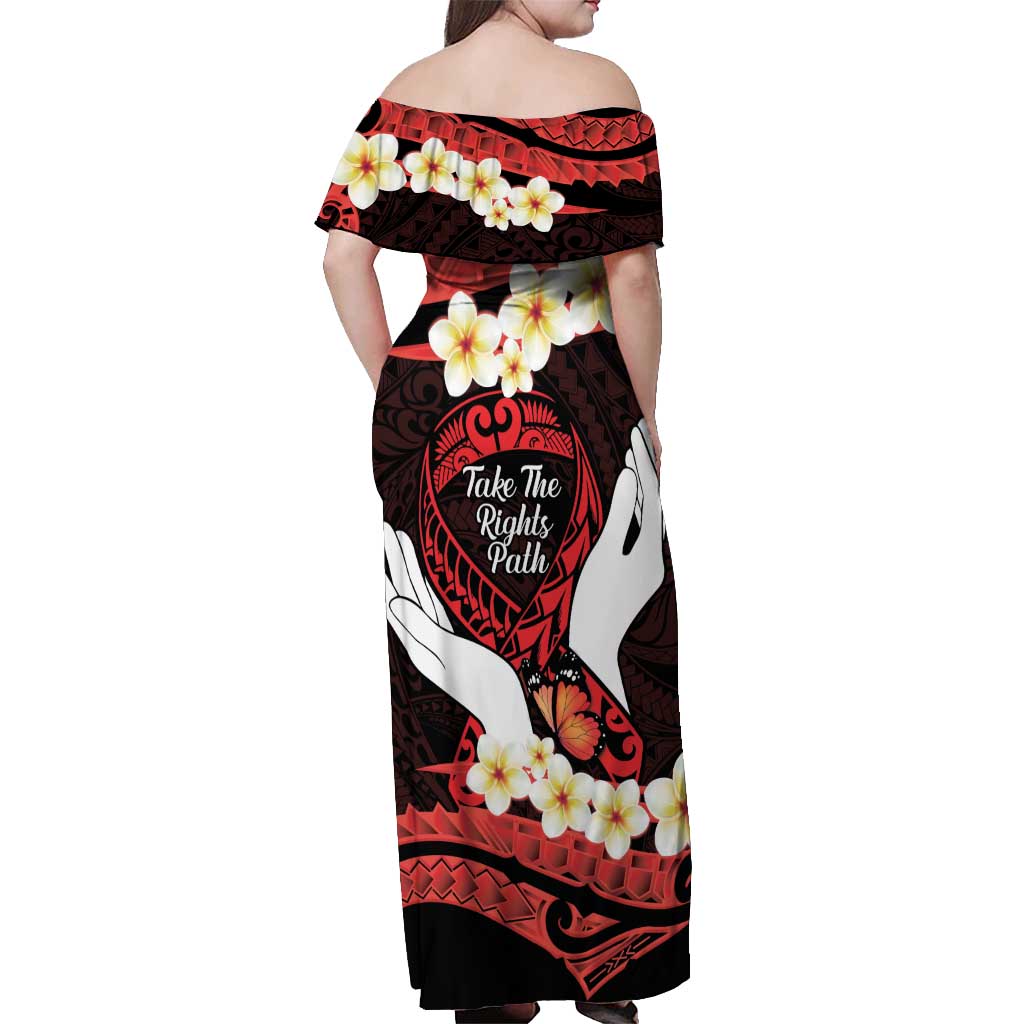 Polynesia AIDS Awareness Month Off Shoulder Maxi Dress Take The Rights Path Polynesian Pattern LT14 - Polynesian Pride