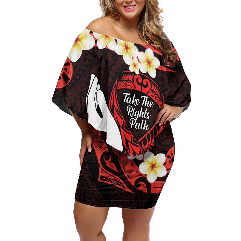 Polynesia AIDS Awareness Month Off Shoulder Short Dress Take The Rights Path Polynesian Pattern LT14 Women Red - Polynesian Pride