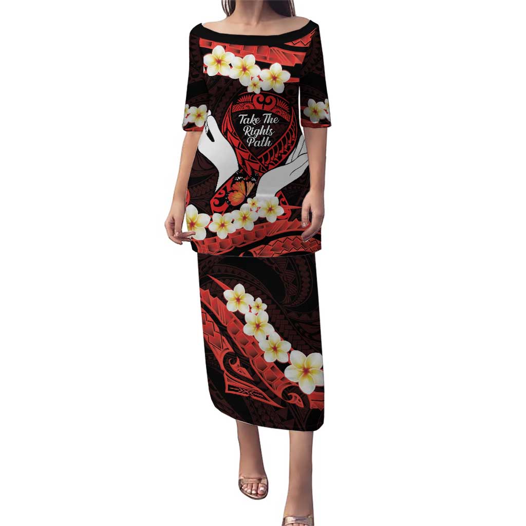 Polynesia AIDS Awareness Month Puletasi Take The Rights Path Polynesian Pattern LT14 Long Dress Red - Polynesian Pride