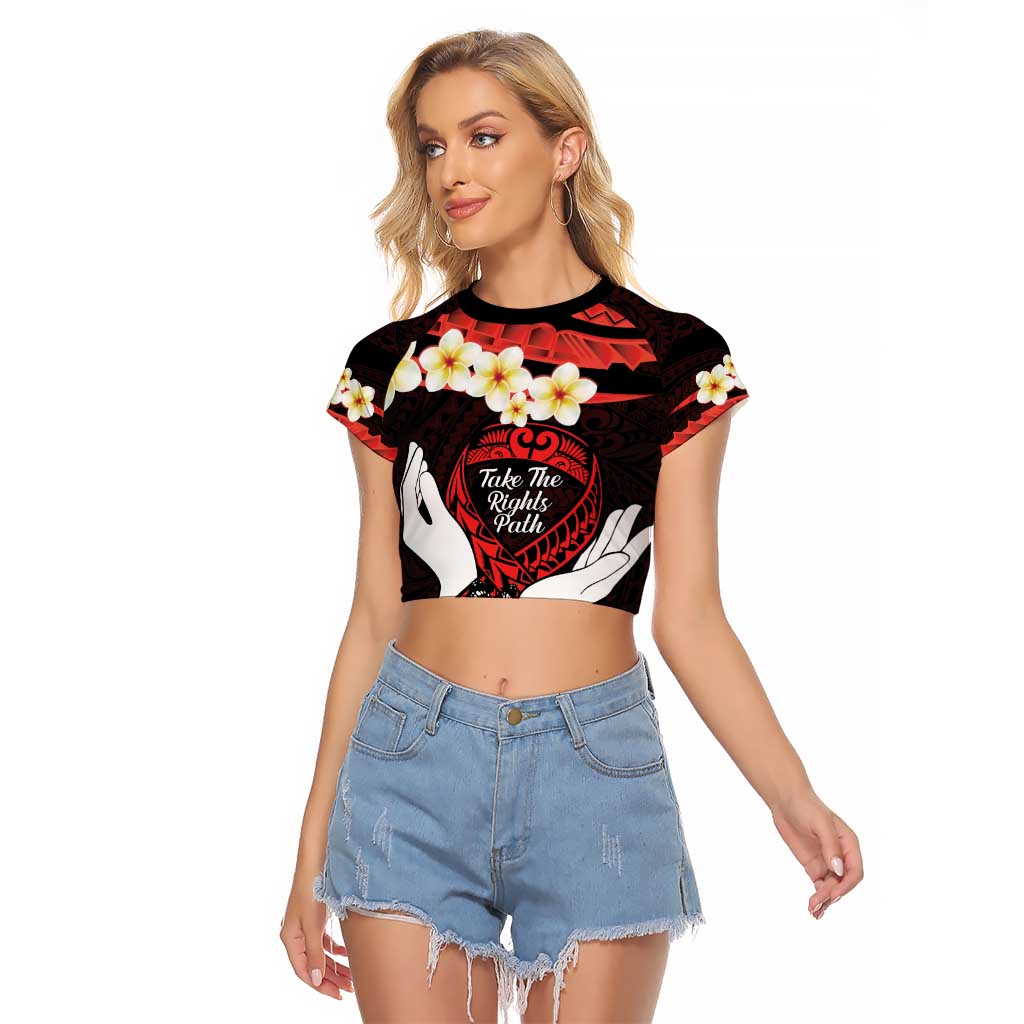 Polynesia AIDS Awareness Month Raglan Cropped T Shirt Take The Rights Path Polynesian Pattern LT14 Female Red - Polynesian Pride