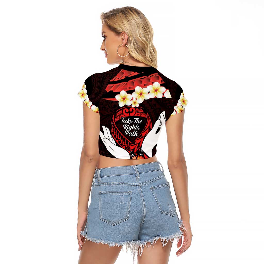 Polynesia AIDS Awareness Month Raglan Cropped T Shirt Take The Rights Path Polynesian Pattern LT14 - Polynesian Pride