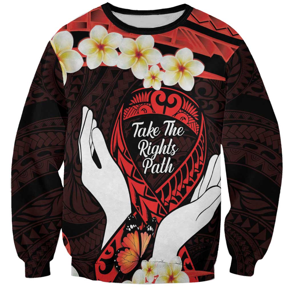 Polynesia AIDS Awareness Month Sweatshirt Take The Rights Path Polynesian Pattern LT14 Unisex Red - Polynesian Pride