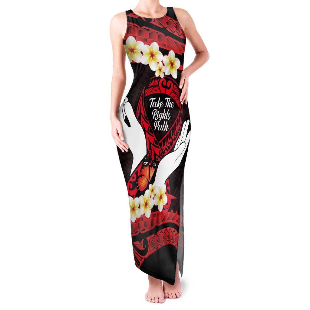 Polynesia AIDS Awareness Month Tank Maxi Dress Take The Rights Path Polynesian Pattern LT14 Women Red - Polynesian Pride
