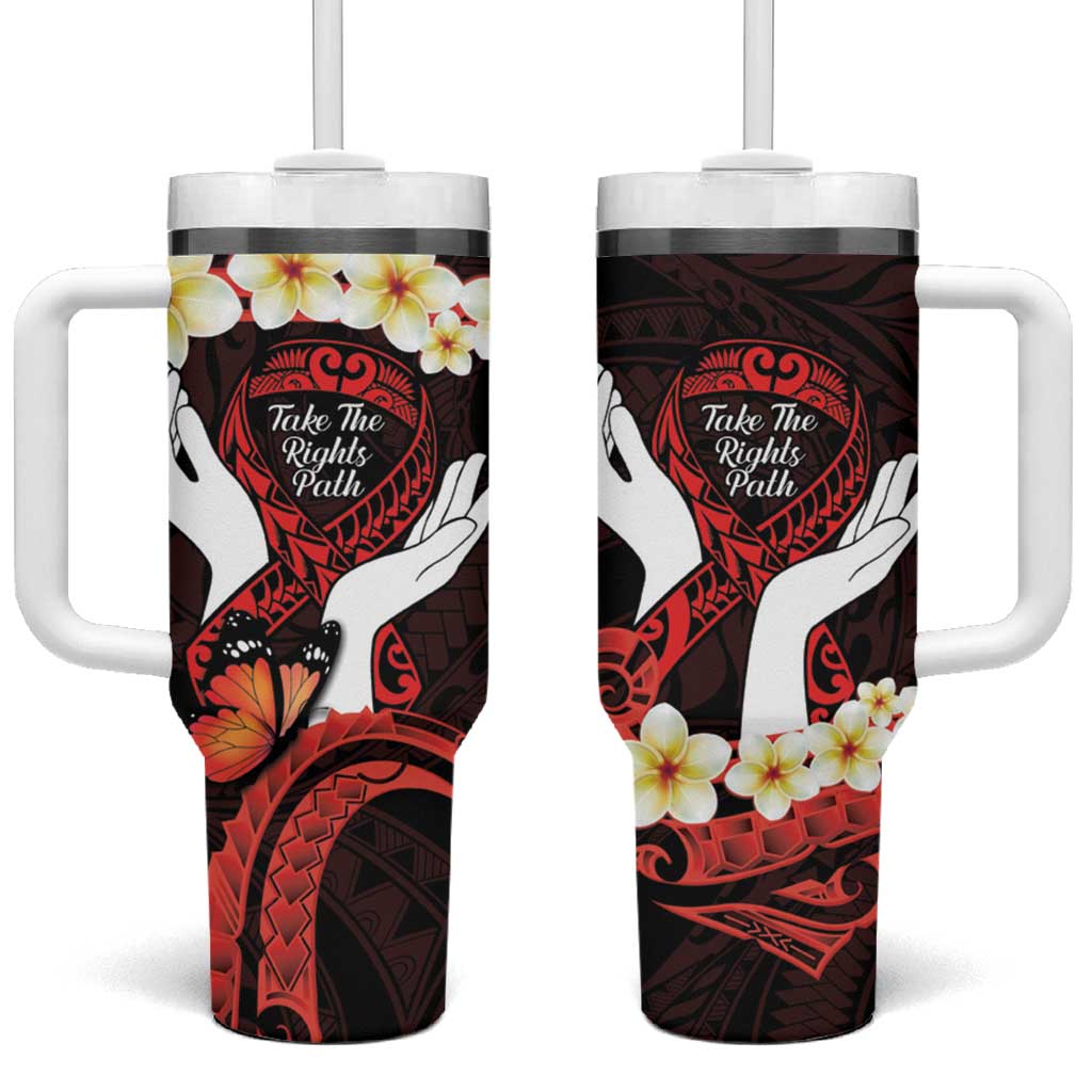 Polynesia AIDS Awareness Month Tumbler With Handle Take The Rights Path Polynesian Pattern LT14 One Size: 40 oz Red - Polynesian Pride