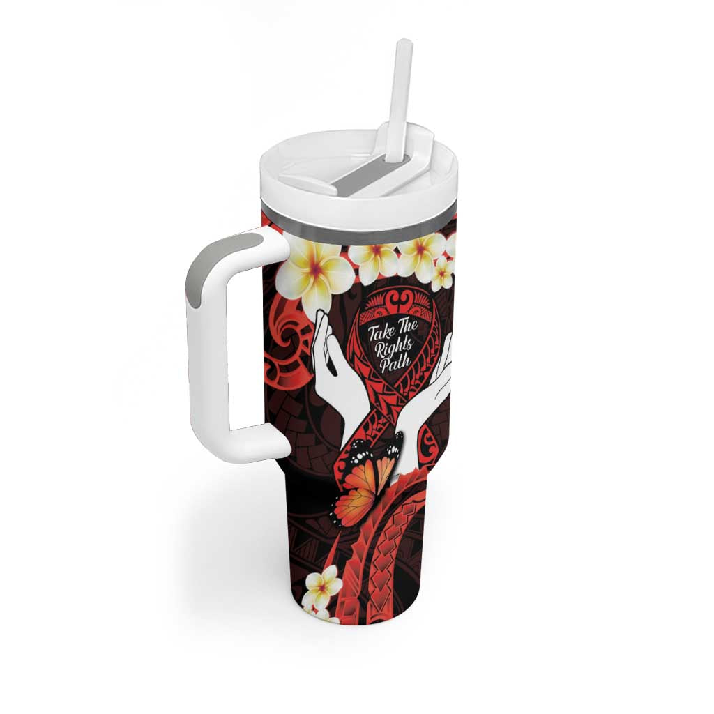 Polynesia AIDS Awareness Month Tumbler With Handle Take The Rights Path Polynesian Pattern LT14 - Polynesian Pride