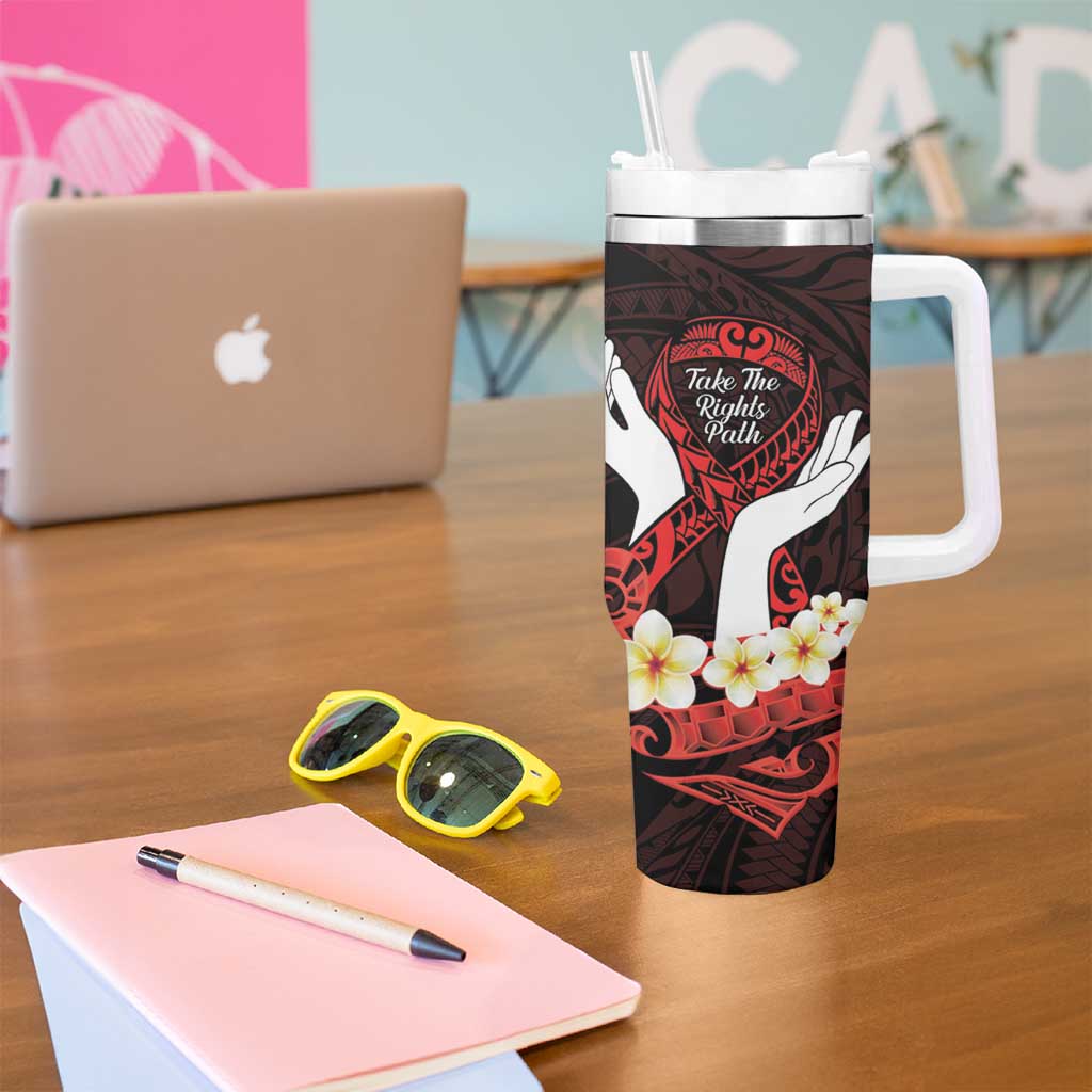 Polynesia AIDS Awareness Month Tumbler With Handle Take The Rights Path Polynesian Pattern LT14 - Polynesian Pride
