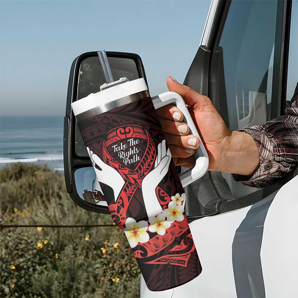 Polynesia AIDS Awareness Month Tumbler With Handle Take The Rights Path Polynesian Pattern LT14 - Polynesian Pride